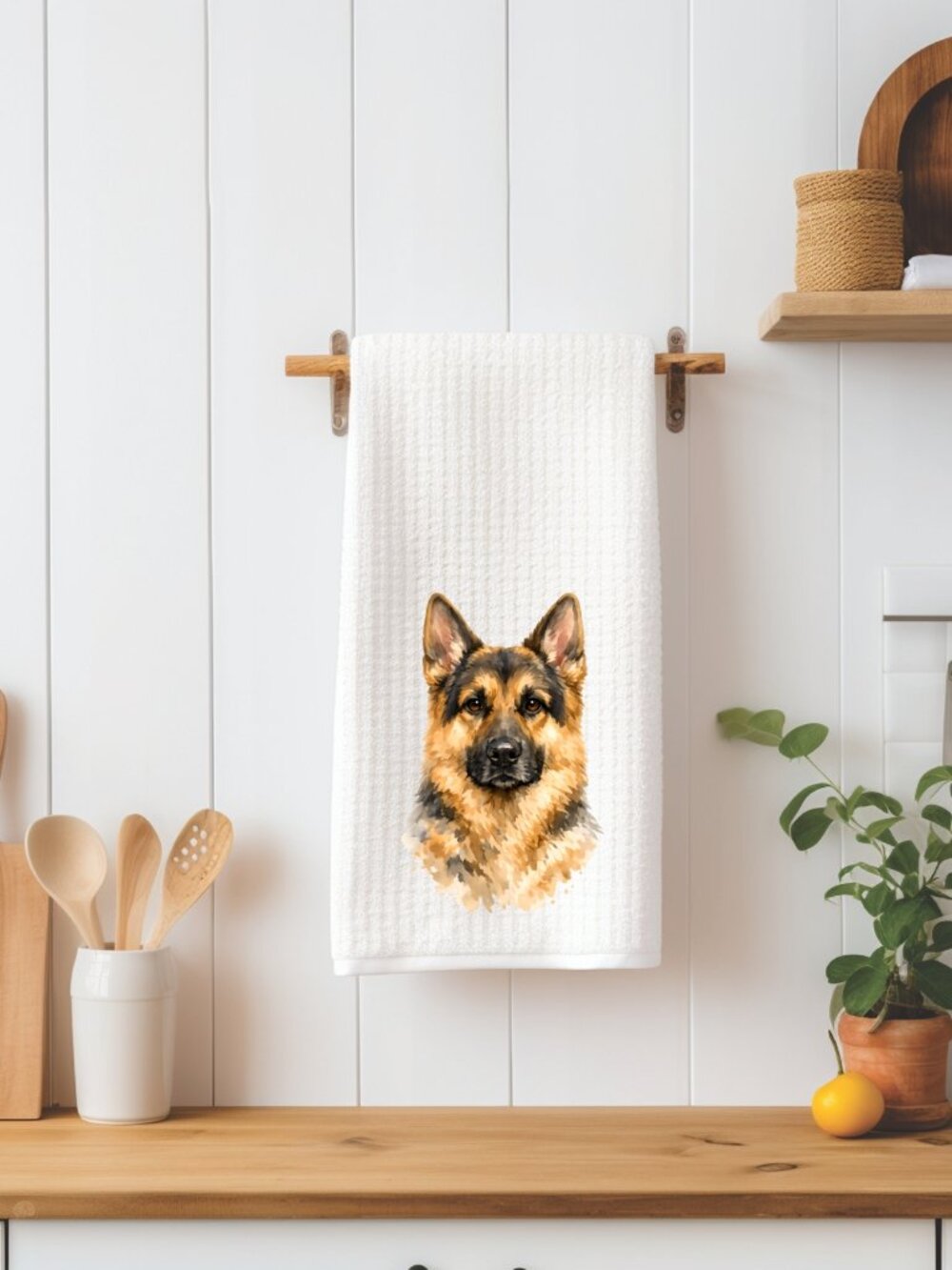 German Shepherd Dog Waffle Weave Decorative Kitchen Tea Towel